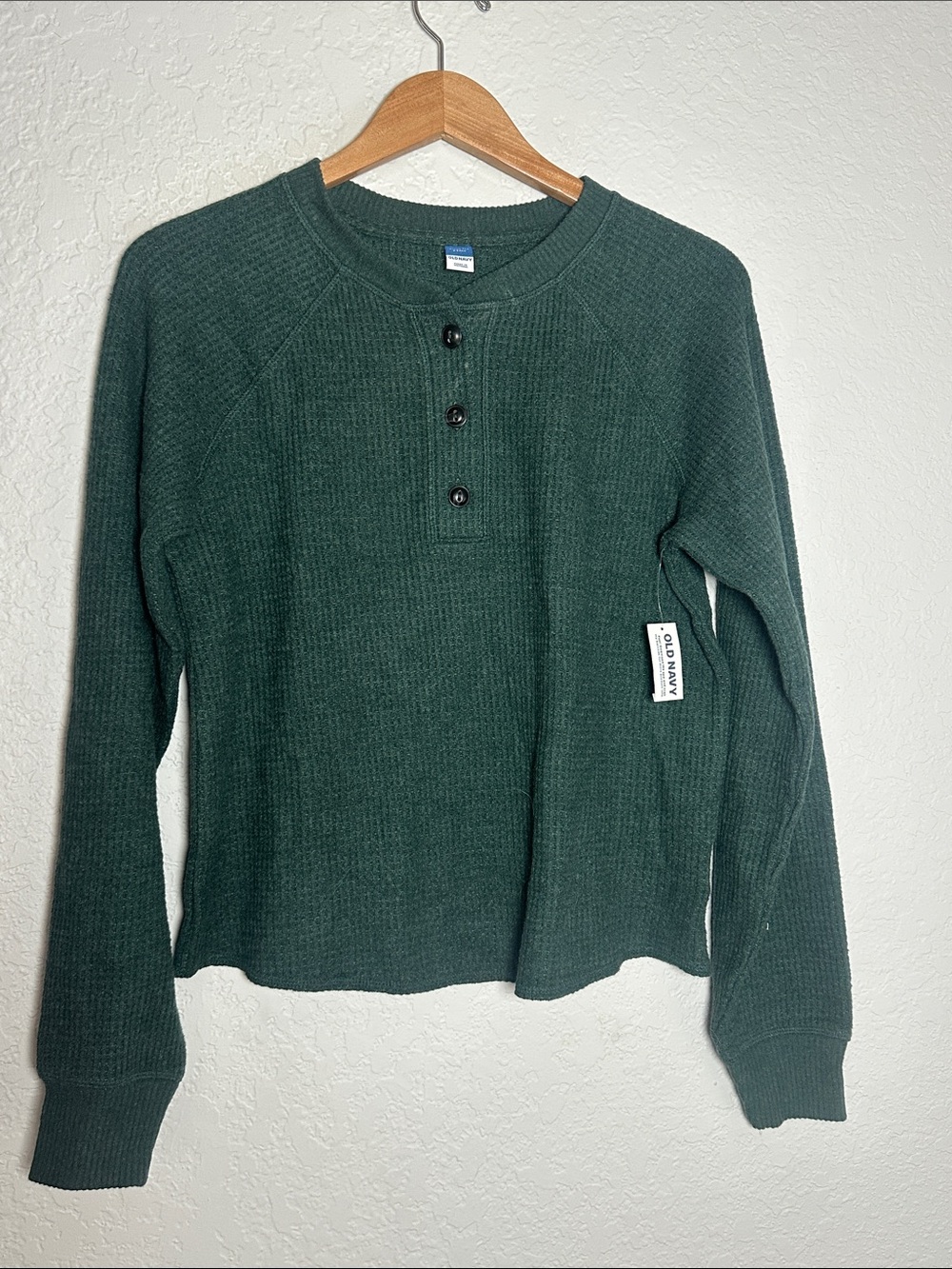 NEW Old Navy Forest Green Waffle Henley Tall Fall Winter Cozy Hayride Western